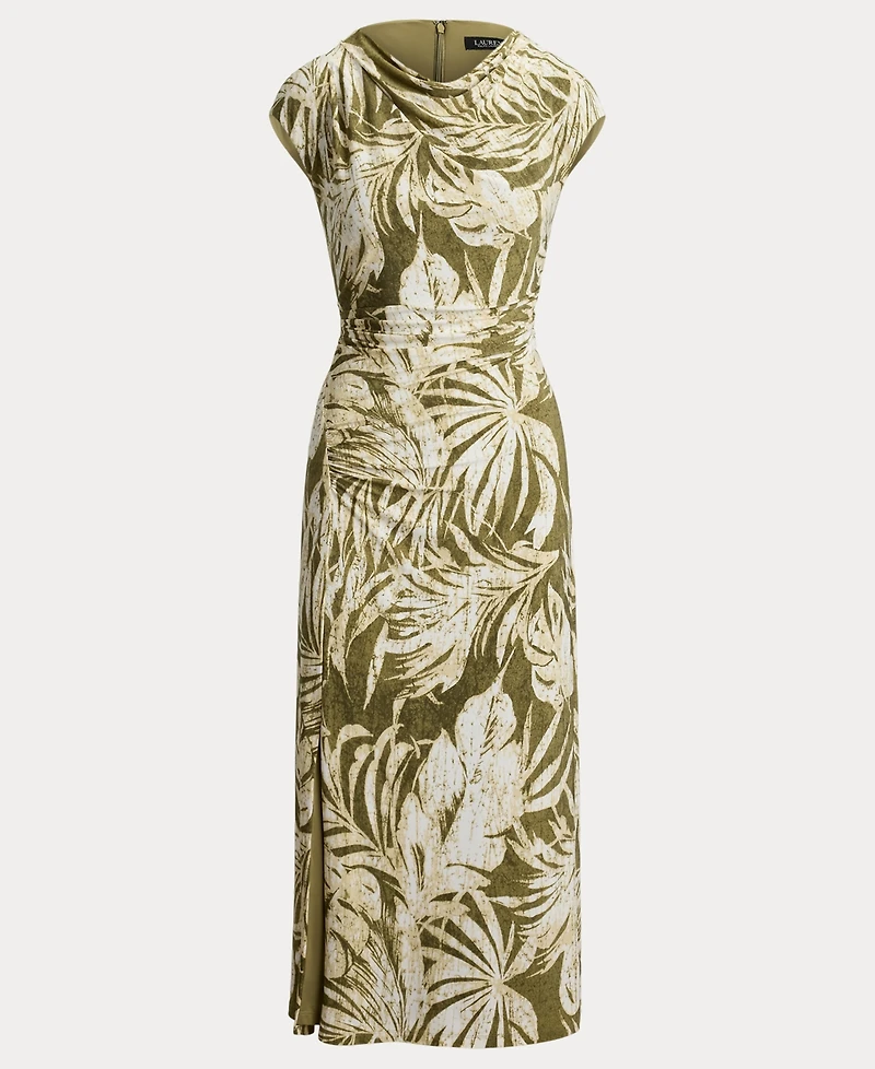 Lauren Ralph Women's Palm-Frond-Print Cowl Neck Midi Dress