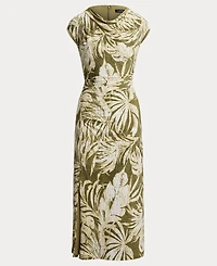 Lauren Ralph Women's Palm-Frond-Print Cowl Neck Midi Dress