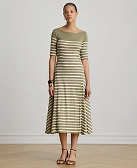 Lauren Ralph Women's Boat Neck Breton-Stripe Ribbed Midi Dress