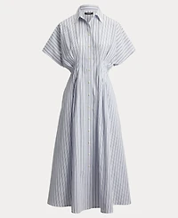Lauren Ralph Women's Point Collar Striped Pleated Broadcloth Shirt Dress