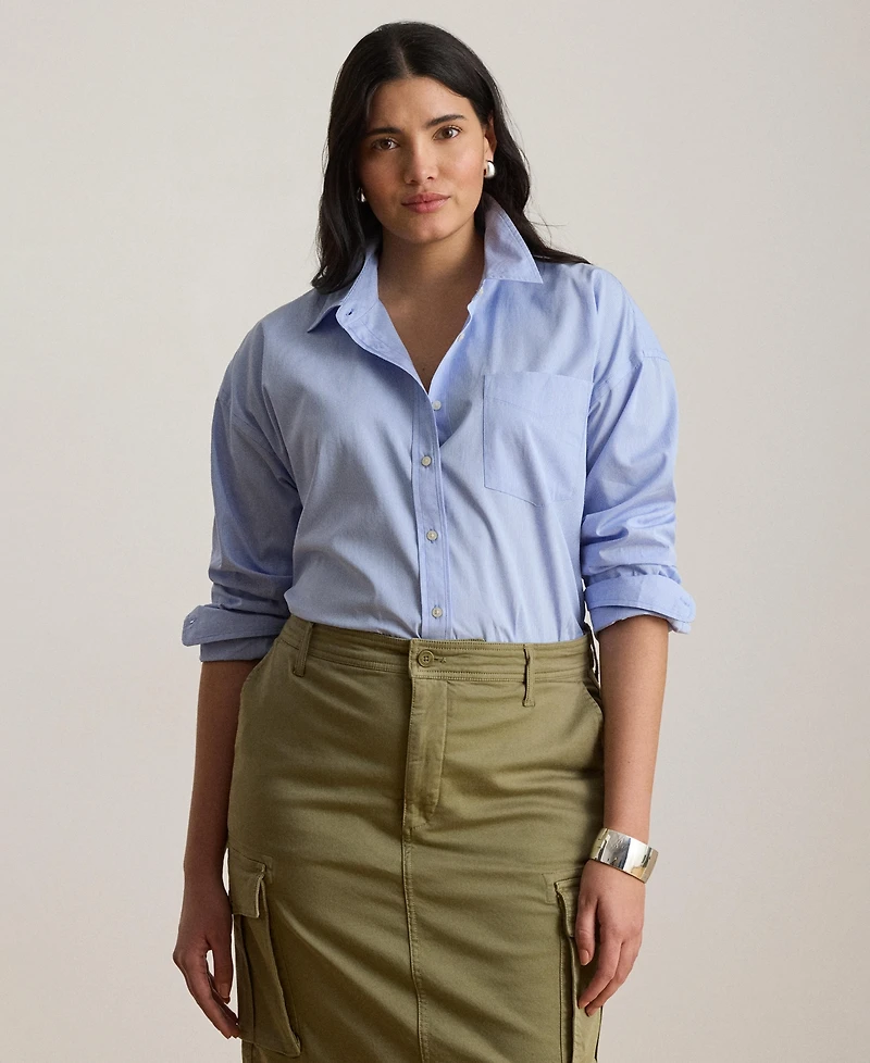 Lauren Ralph Women's Point Collar Striped Broadcloth Shirt