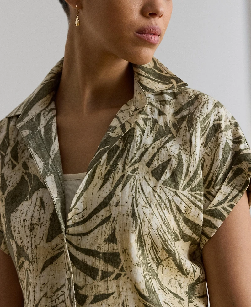 Lauren Ralph Women's Printed Point Collar Short-Sleeve Shirt