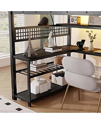 Streamdale Furniture Metal Loft Bed With Stairs, Desk, Storage, Lights