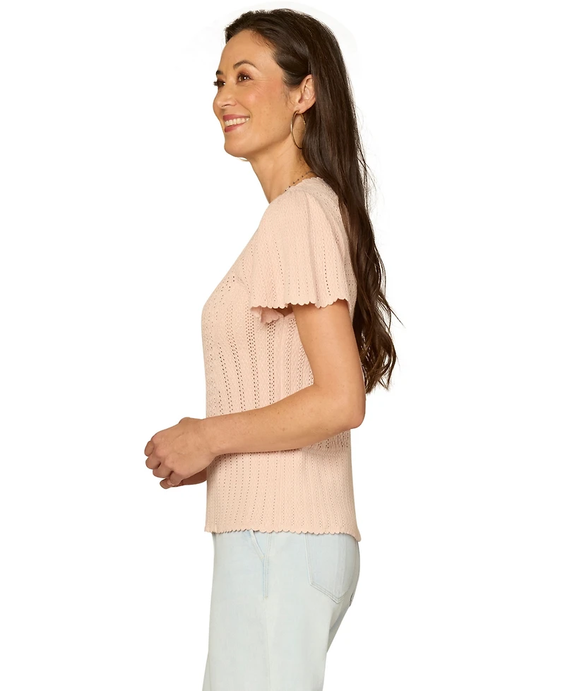 Democracy Women's Flounce Short-Sleeve Crochet Top