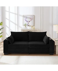 Streamdale Furniture 78 inch Corduroy Sofa with Usb, Cup Holders, Side Pocket