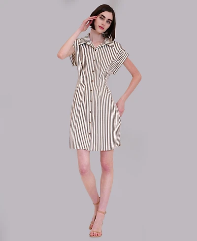 julia jordan Women's Stripe Collared Neck Mini Shirt Dress