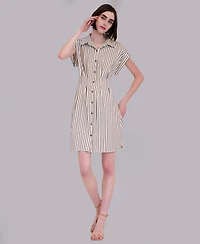 julia jordan Women's Stripe Collared Neck Mini Shirt Dress
