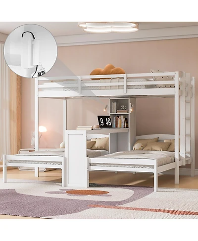 Streamdale Furniture Twin Bunk Bed with Desk, Shelves and Lamp