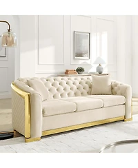 Streamdale Furniture Velvet Tufted Luxury Sofa with Gold Steel Trim