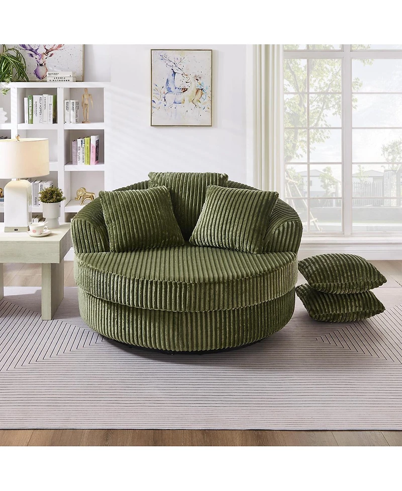 Streamdale Furniture Swivel Corduroy Sofa Chair with 5 Pillows