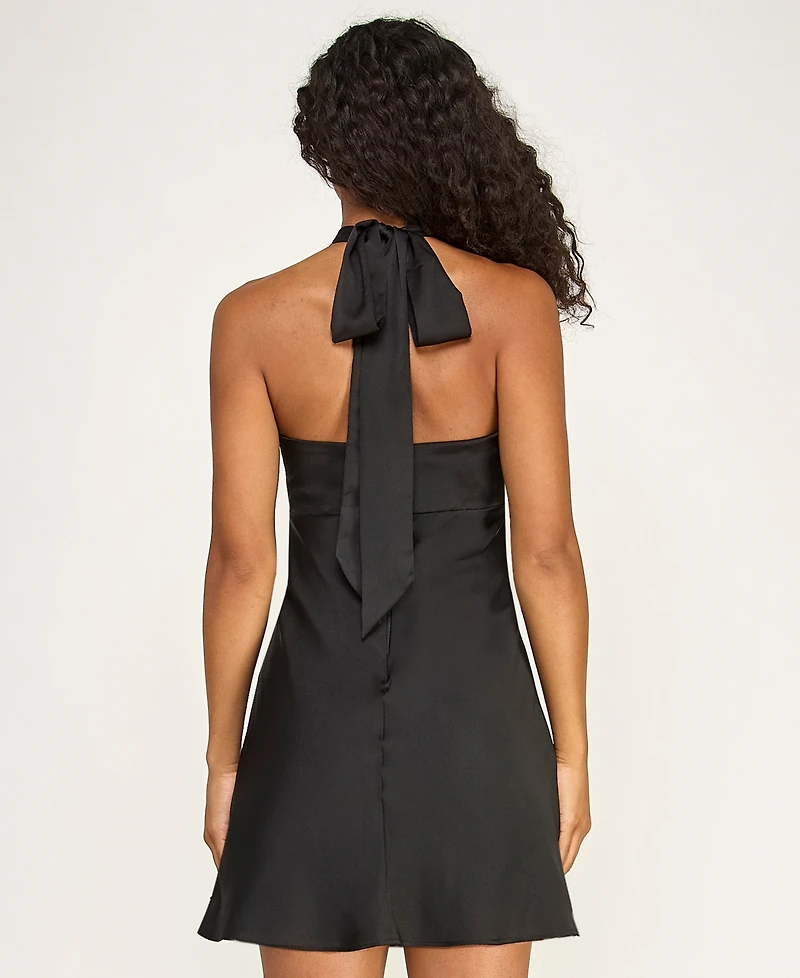 City Studios Juniors' Halter Neck Satin Mini Dress