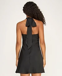 City Studios Juniors' Halter Neck Satin Mini Dress