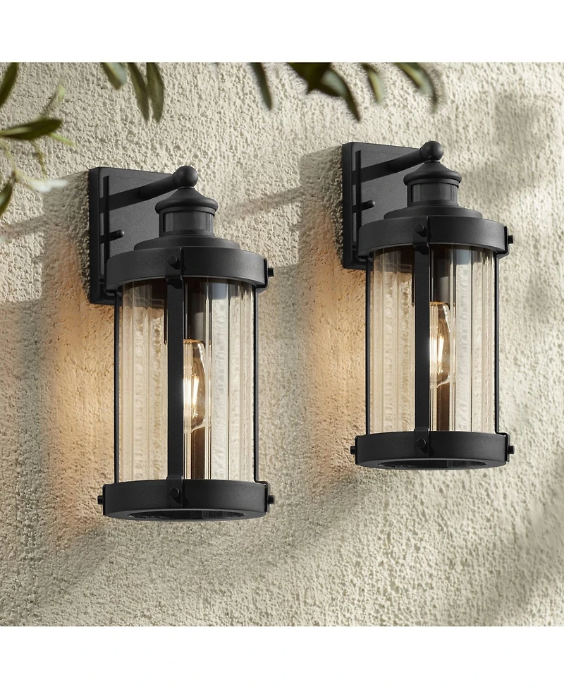 John Timberland Stan Industrial Outdoor Wall Light Fixtures Set of 2 Textured Motion Sensor Clear Glass for Exterior Barn