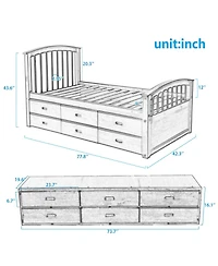 Streamdale Furniture Twin Size Platform Storage Bed Solid Wood Bed with 6 Drawers