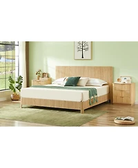 Streamdale Furniture King Size Wooden corrugated curved lines, No Box Spring Needed
