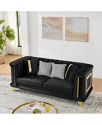 Streamdale Furniture 89" Velvet 3-Seater Luxury Sofa with Gold Trim and Pillows