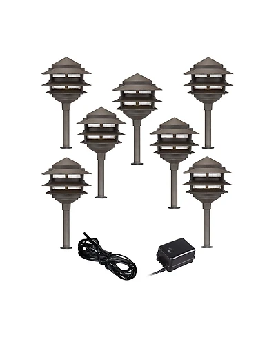 John Timberland Pagoda 17 High Modern 9-Piece Complete Outdoor Landscape Lighting Set Porch Led Bulb Bronze Finish