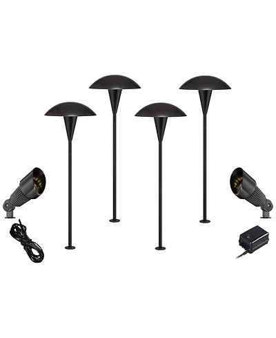John Timberland Mushroom High Mid Century Modern 8-Piece Outdoor Landscape Path and Spot Lighting Set Porch Led Bulb