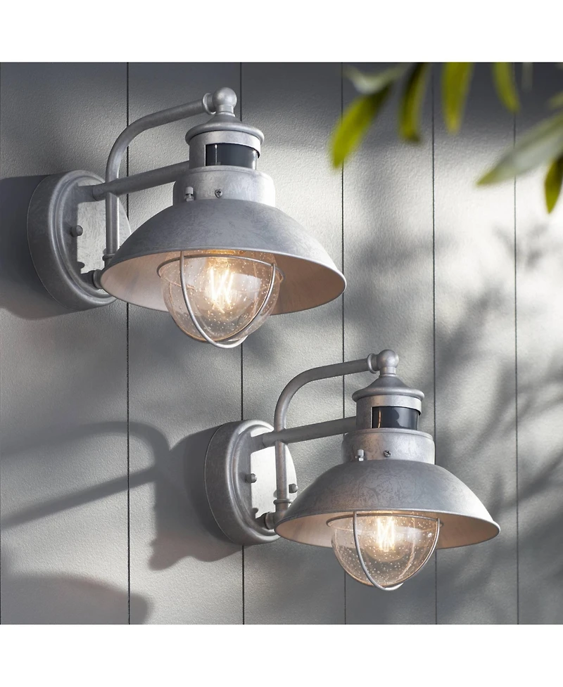 John Timberland Modern Industrial Outdoor Barn Lights Set of 2 Metal Dusk to Dawn Motion Sensor Gooseneck Clear Glass Exterior