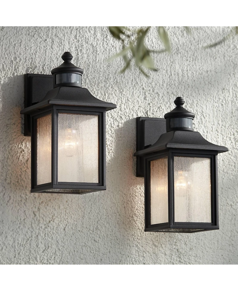 John Timberland Moray Bay Mission Outdoor Wall Light Fixtures Set of 2 Dusk to Dawn Motion Sensor 11 Seedy Glass for Exterior