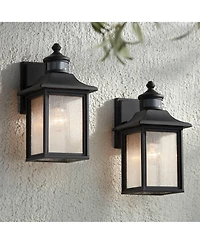 John Timberland Moray Bay Mission Outdoor Wall Light Fixtures Set of 2 Dusk to Dawn Motion Sensor 11 Seedy Glass for Exterior