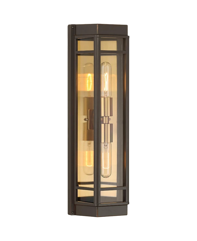 John Timberland Catie High Modern 2-Light Outdoor Wall Light Fixture Mount Porch House Set of 2 Sand Bronze and Brass Finish