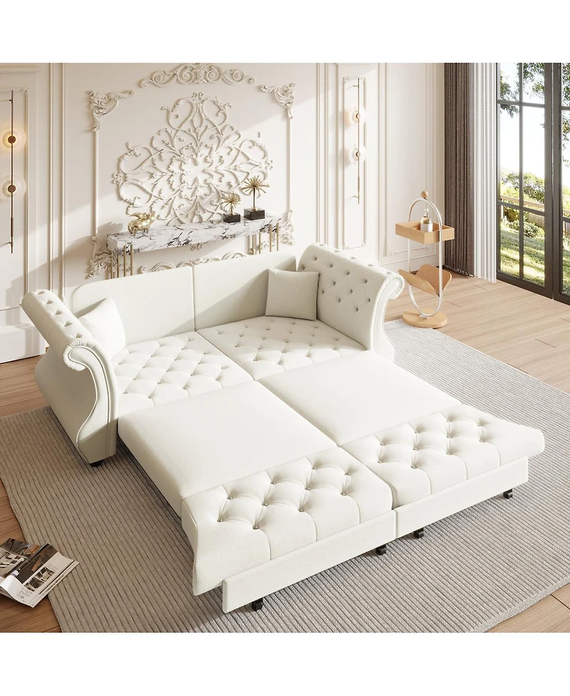 Streamdale Furniture Oversized Chesterfield Pull Out Sofa Bed, Velvet Couch