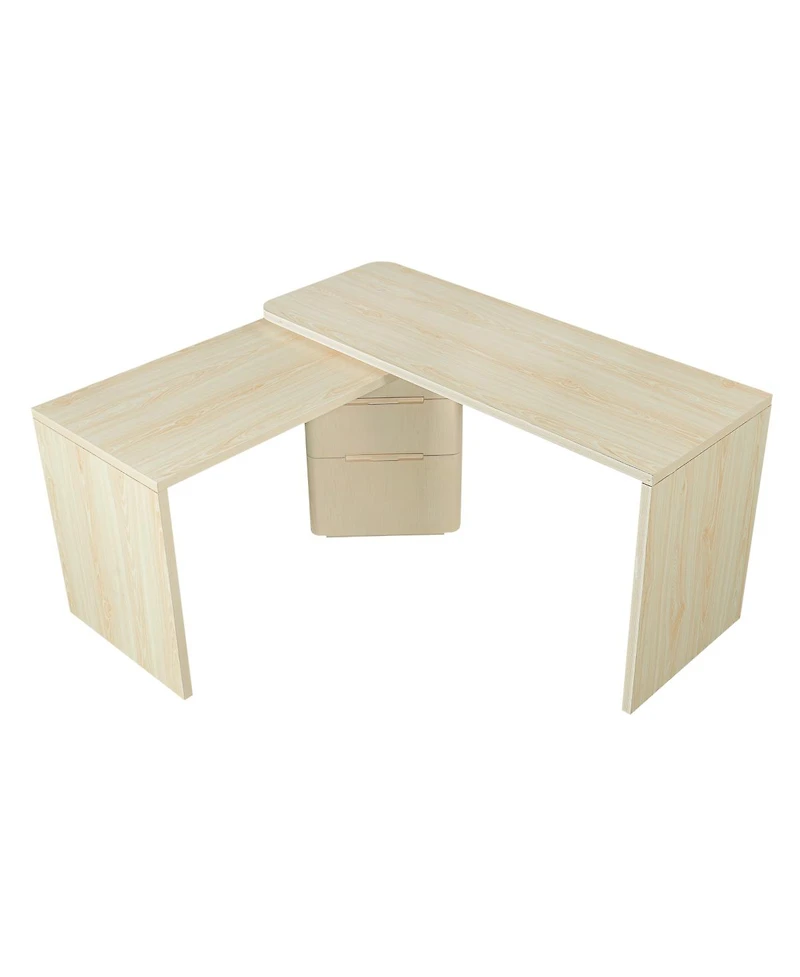 Streamdale Furniture 90" Modern L-Shape Wood Desk with 3 Drawers and Rotating Top