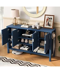 Rainsken 55" Modern Wood 4 Door Buffet Sideboard with Open Shelf