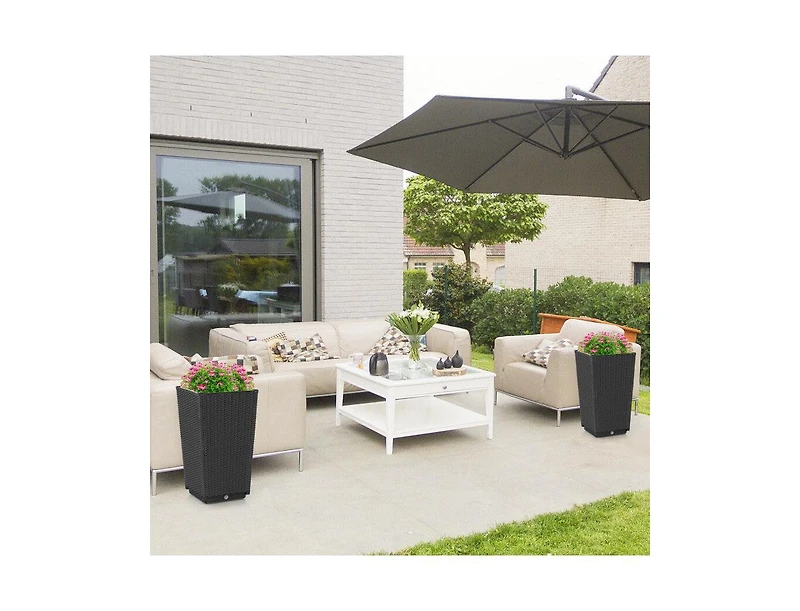 Lucky One Outdoor Wicker Planter Set of 2 with Drainage Hole, Tall Flower Pots