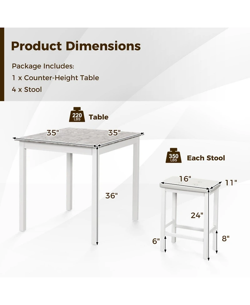 Gouun 5-Piece Counter-Height Bar Table Set with 4 Padded Stools