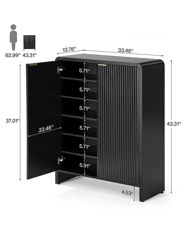 Tribesigns 6 Tier Shoe Cabinet with Doors, 25 Pair Fluted Entryway Shoe Storage Cabinet, 43.31" Tall Modern Freestanding Shoe Rack