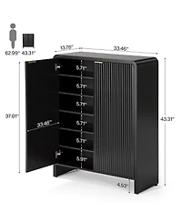 Tribesigns 6 Tier Shoe Cabinet with Doors, 25 Pair Fluted Entryway Shoe Storage Cabinet, 43.31" Tall Modern Freestanding Shoe Rack