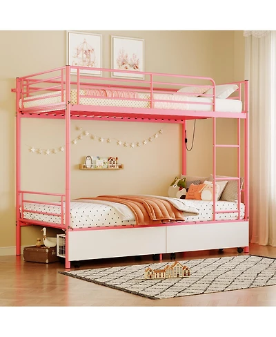 Streamdale Furniture Metal Bunk Bed w/Usb, Split, Storage