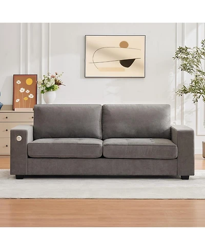 89" Versatile Contemporary Sectional Sofa Chenille Fabric for Two with Usb Charging Port and Side Storage Pocket, Cover Removable