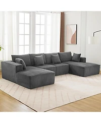gaomon 137" Modular Sectional Sofa, Cloud Foam Sectional Couch with U-Shape Chaise/Throw Pillows/Plush Corduroy Fabric, No Assembly Required