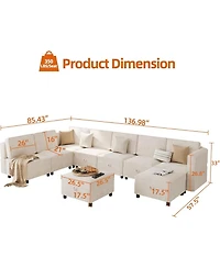 gaomon 9-Seat L-Shaped Sectional Sofa, Modular Design with Removable Storage Ottoman, Convertible Sleeper Couch for Living Room, Bedroom
