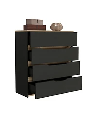 Flynama Modern 5 Drawer Dresser Wood Fabric Drawers Cabinet with Rattan Details