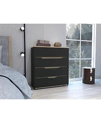 Flynama Modern 5 Drawer Dresser Wood Fabric Drawers Cabinet with Rattan Details