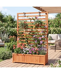 Gymax Wooden Raised Garden Bed with Vertical Trellis Liner Drainage