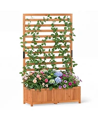 Gymax Wooden Raised Garden Bed with Vertical Trellis Liner Drainage