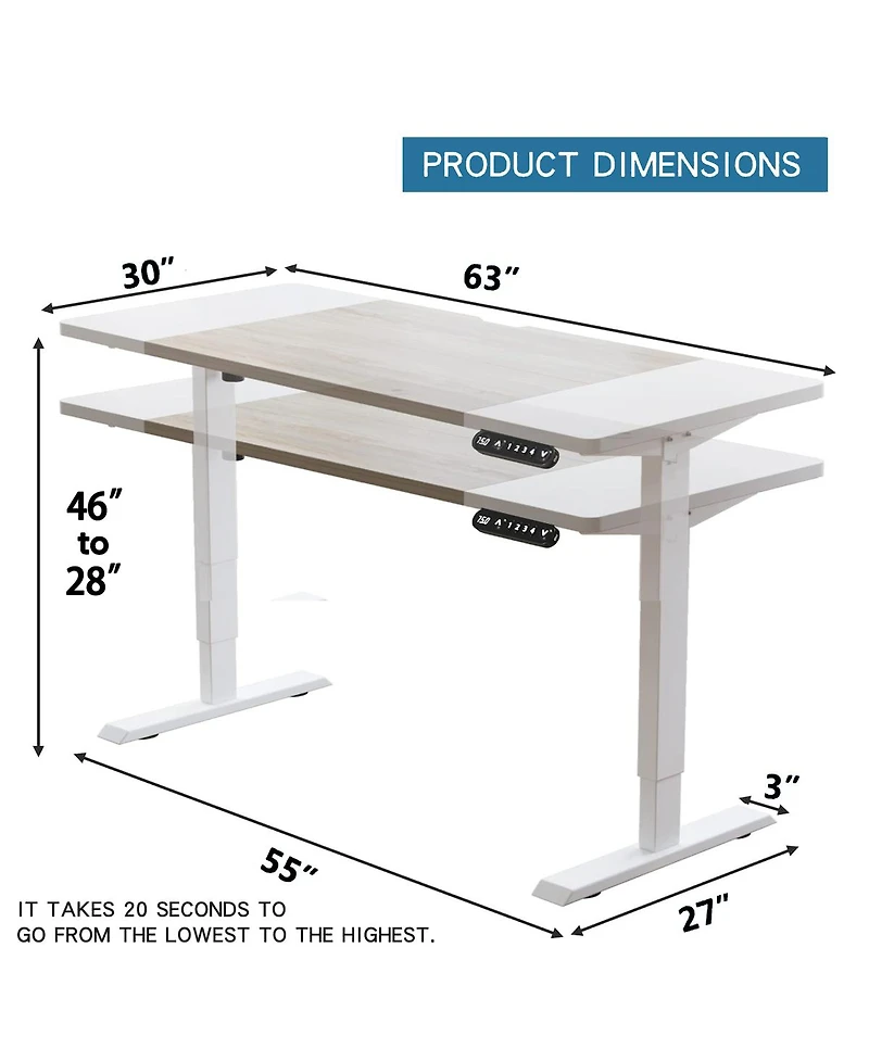 Streamdale Furniture 63"x30" Electric Height Adjustable Standing Desk