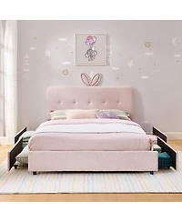 Streamdale Furniture Kids Upholstered Bed w/ Rabbit Headboard, Led and Drawers