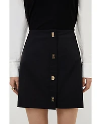 Karen Millen Women's Techno Cotton Gold Clasp Skirt