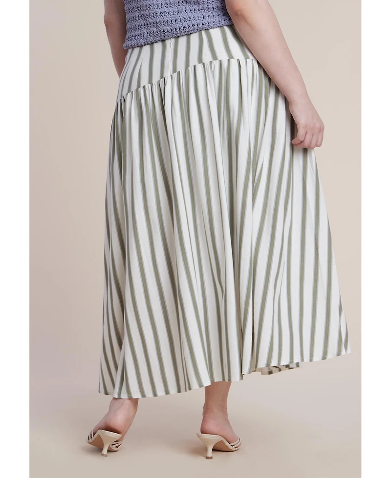 Eloquii Women's Drop Waist Striped Linen Skirt