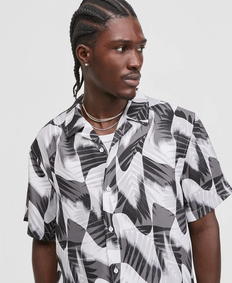 Mode of One Men's Groove Palm Relaxed-Fit Camp Shirt, Macy's Exclusive