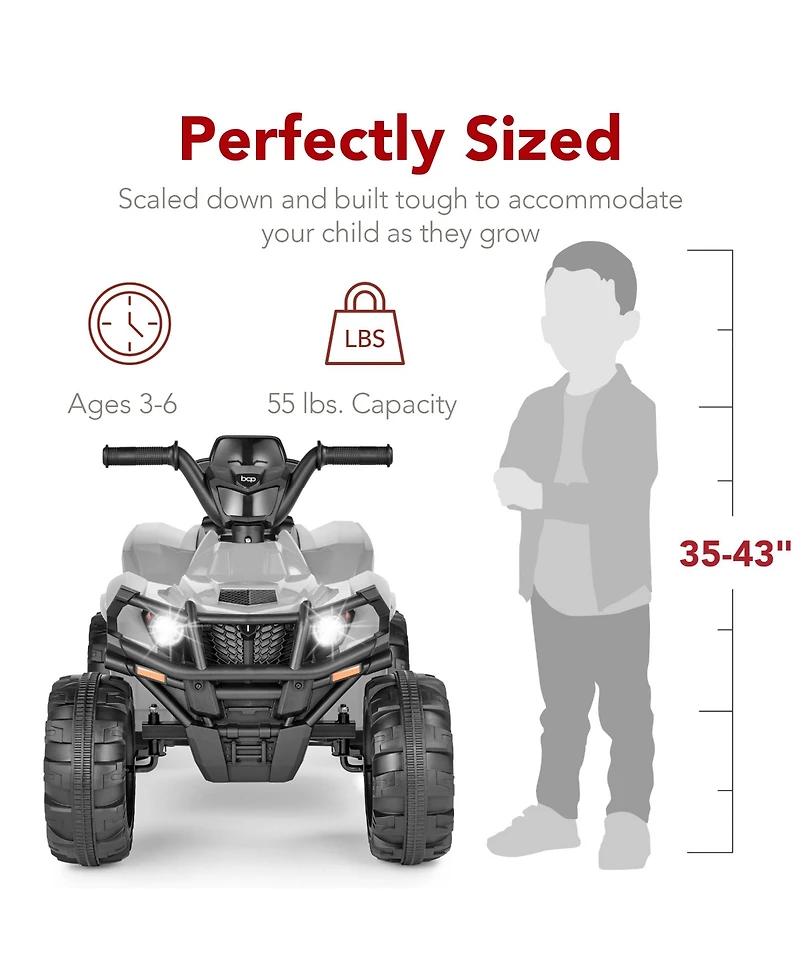 Best Choice Products 12V Kids Ride-On Atv Quad w/ Bluetooth, 2.4mph Max, Treaded Tires, Led Lights, Radio