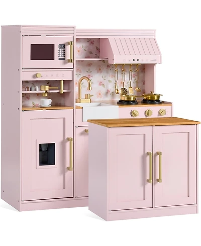 Best Choice Products Deluxe Pretend Play Kitchen with Island, Espresso Machine Version