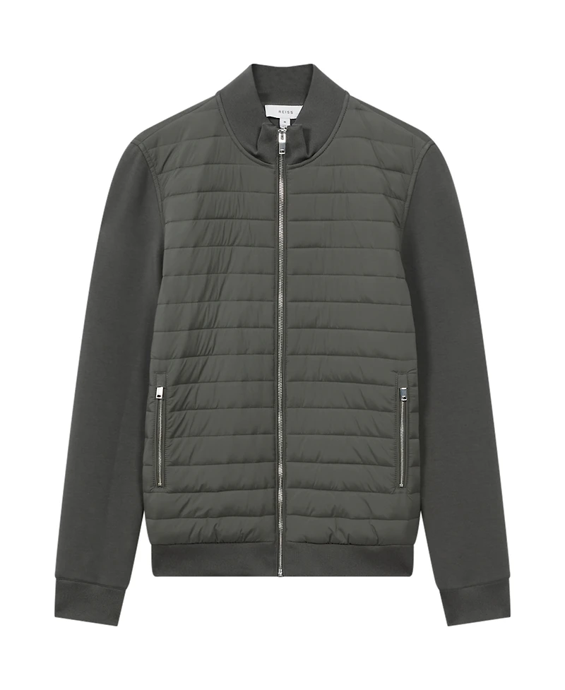Reiss Men's Hybrid Quilt and Interlock Zip Jacket