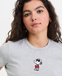 Snoopy Juniors' Embroidered Crewneck Baby Tee